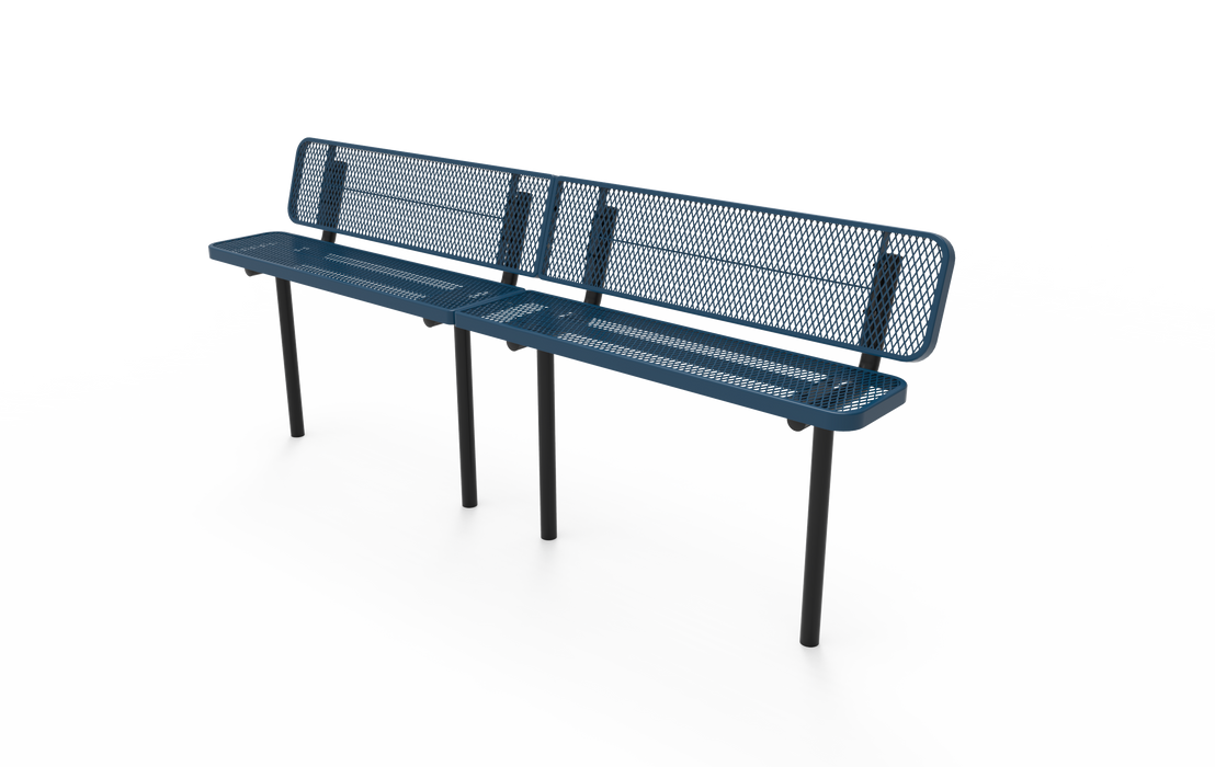 10' - 15' Players Bench with Back - Expanded Metal - Inground Mount