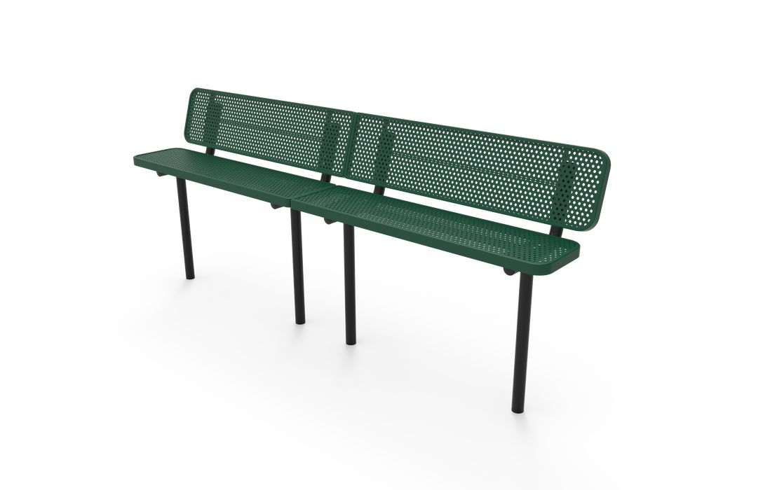 10' - 15' Players Bench with Back - Punched Steel - Inground Mount