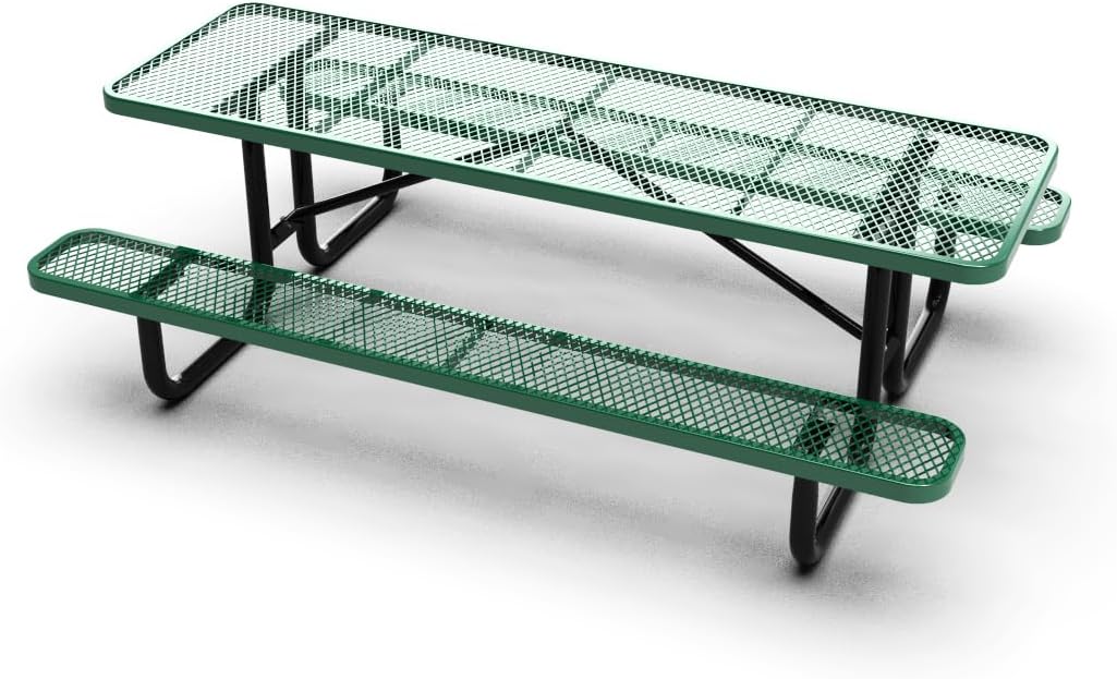 8' Rectangular Metal Picnic Table, 96" L x 62" W, Expanded Metal
