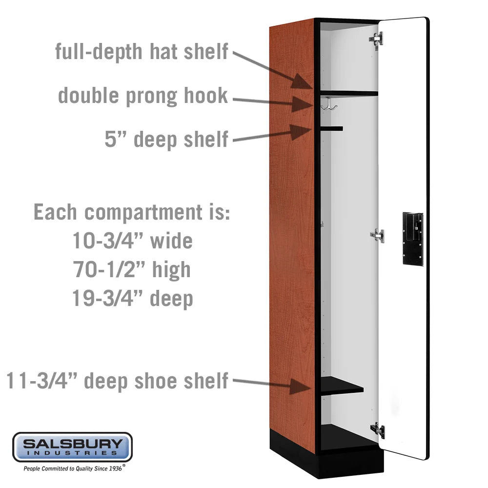 Salsbury 12" Wide Single Tier Designer Wood Locker - 1 Wide - 6 Feet High - 21 Inches Deep