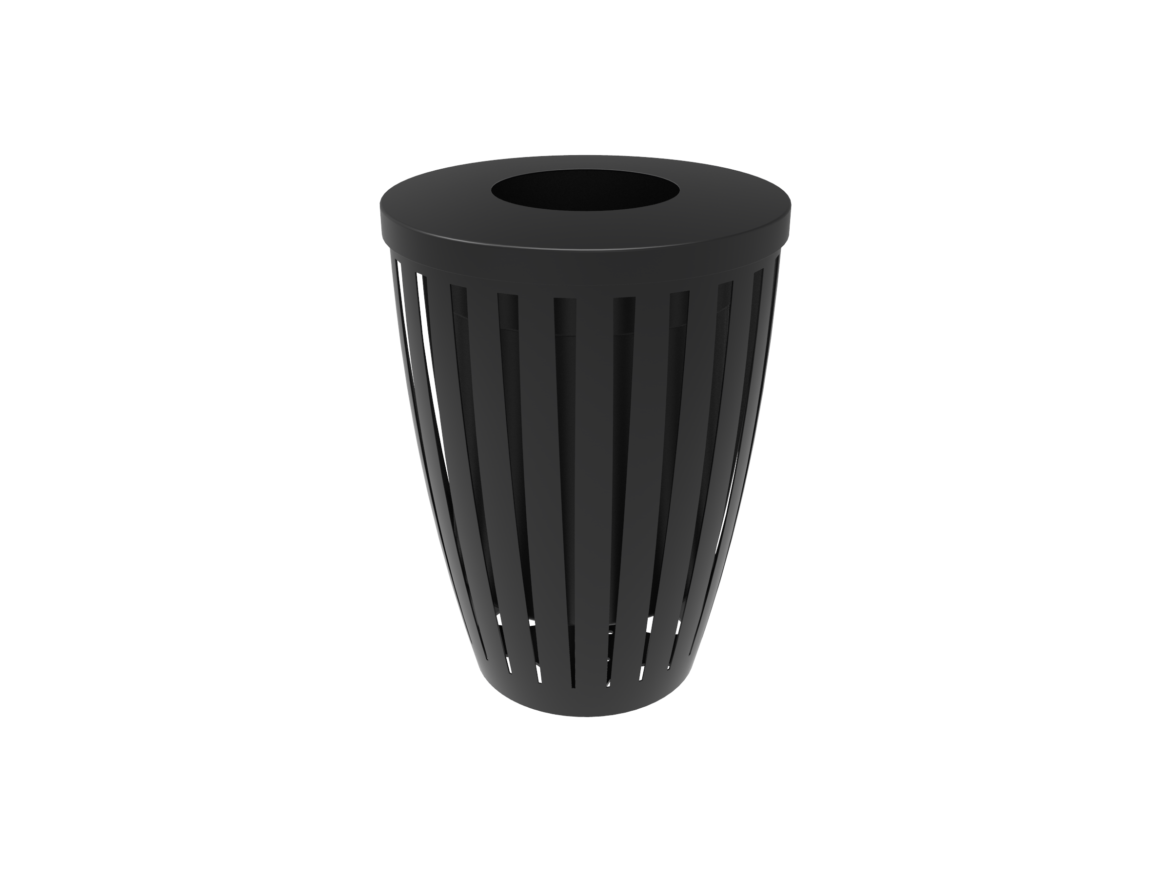 MyTCoat 32 Gallon Downtown Trash Receptacle with Flattop - Tapered - Slatted Steel