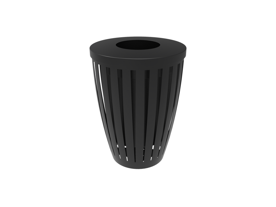 32 Gallon Downtown Trash Receptacle with Flattop - Tapered - Slatted Steel