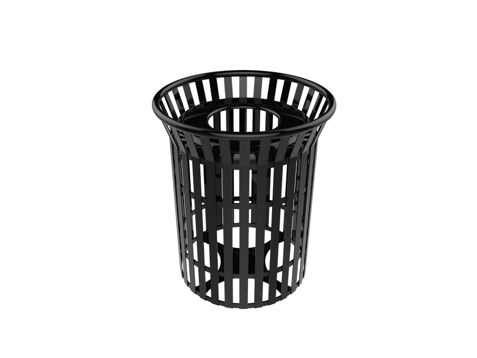 32 Gallon Skyline Trash Receptacle with Flared Top - Flattop and Liner - Strap Metal