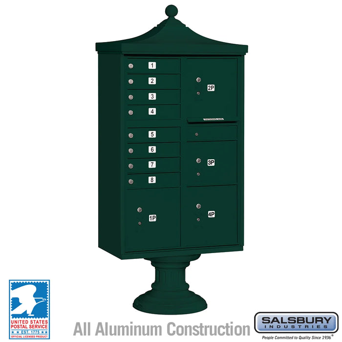 Regency Decorative Cluster Box Unit with 8 Doors and 4 Parcel Lockers in Sandstone with USPS Access – Type VI