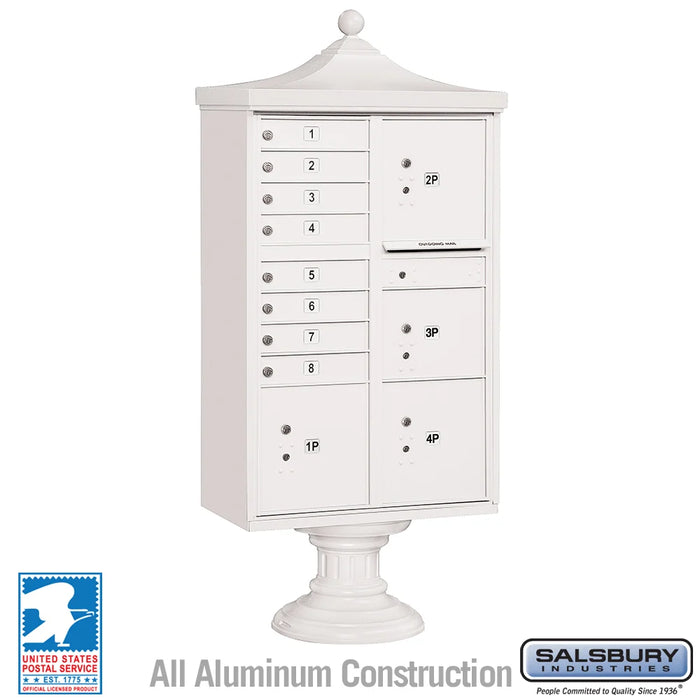 Regency Decorative Cluster Box Unit with 8 Doors and 4 Parcel Lockers in Sandstone with USPS Access – Type VI
