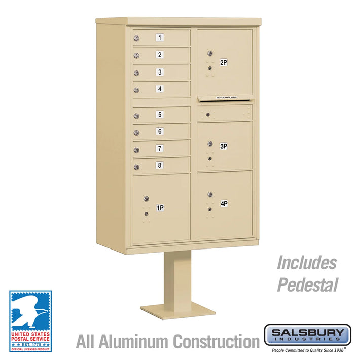 Cluster Mailbox Unit with 8 Doors and 4 Parcel Lockers in Sandstone with USPS Access – Type VI