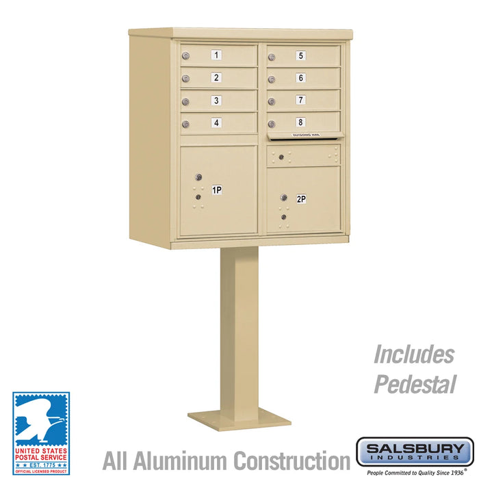 Cluster Mailbox Unit with 8 Doors and 2 Parcel Lockers in Sandstone with USPS Access – Type I
