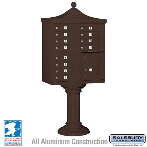 Regency Decorative Cluster Box Unit with 12 Doors and 1 Parcel Locker in Sandstone with USPS Access – Type II