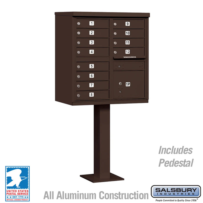 Cluster Mailbox Unit with 12 Doors and 1 Parcel Locker in Sandstone with USPS Access – Type II