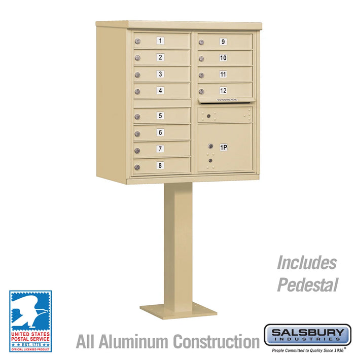 Cluster Mailbox Unit with 12 Doors and 1 Parcel Locker in Sandstone with USPS Access – Type II