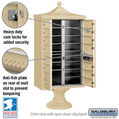 Regency Decorative Cluster Box Unit with 13 Doors and 1 Parcel Locker in White with USPS Access – Type IV