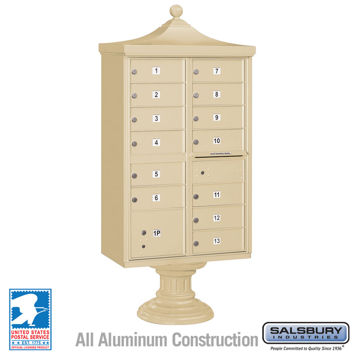 Regency Decorative Cluster Box Unit with 13 Doors and 1 Parcel Locker in White with USPS Access – Type IV