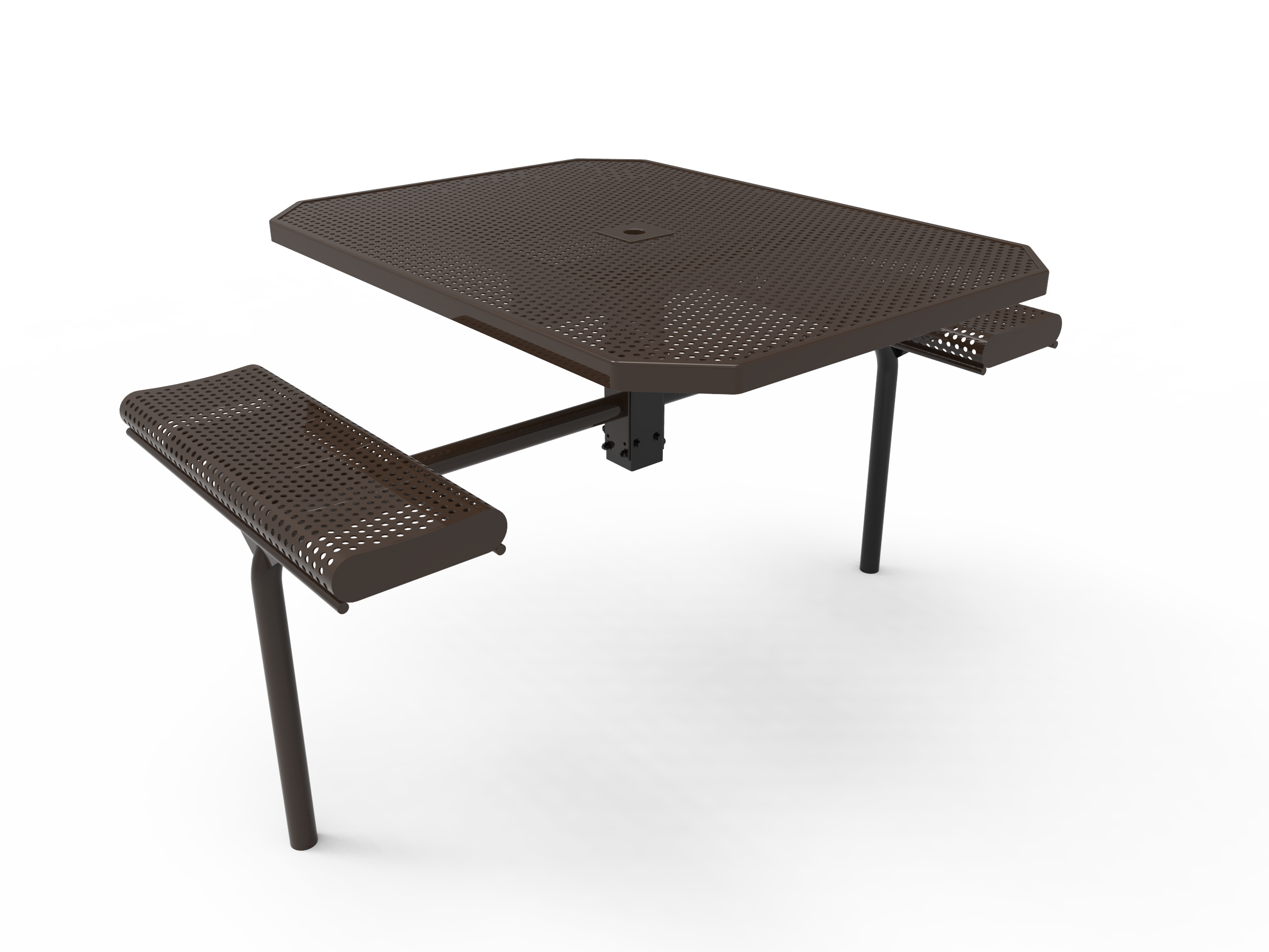 MyTCoat 46” Octagon Nexus Pedestal Table with Rolled Seats - Punched Steel - Inground Mount