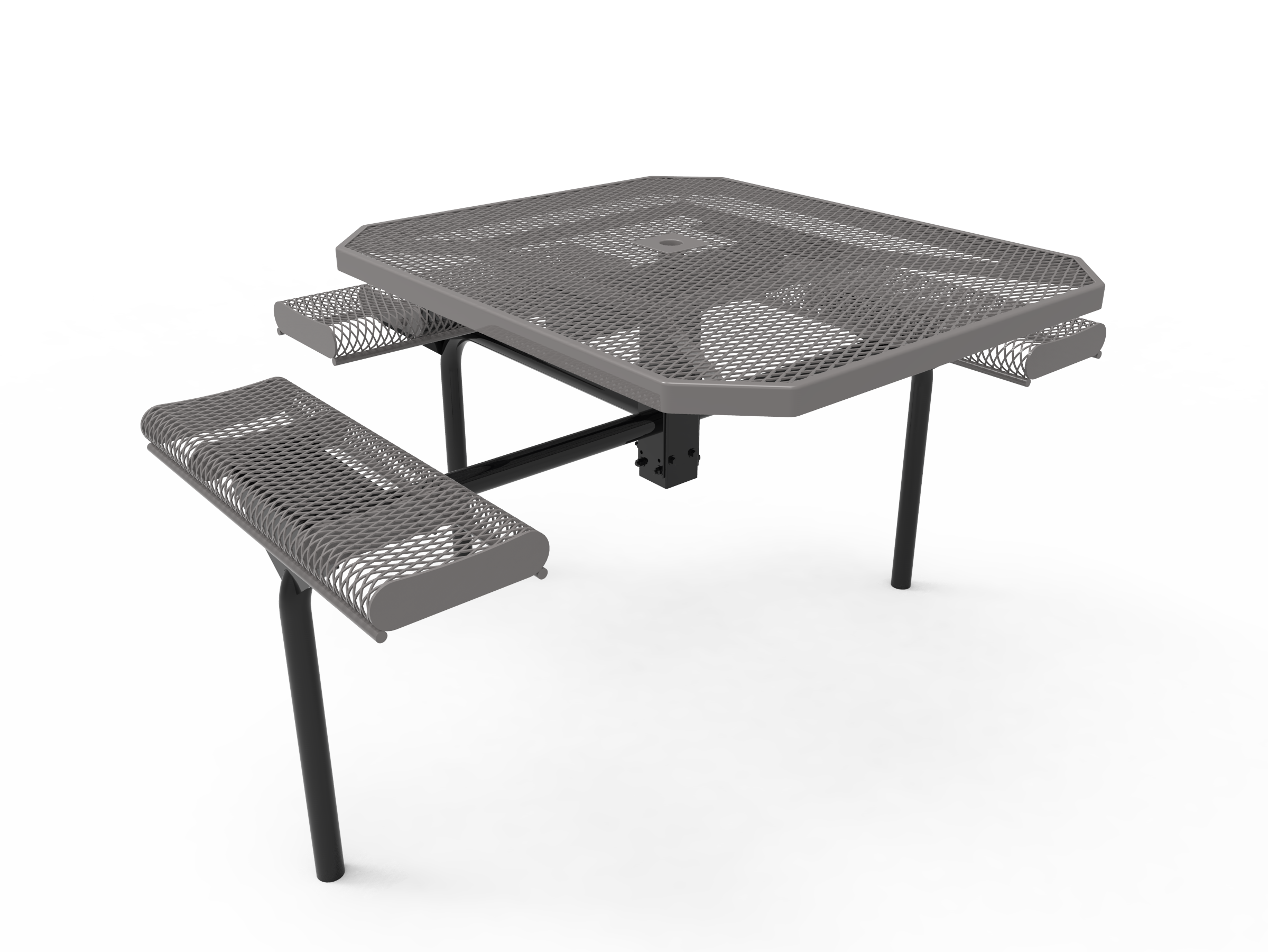 MyTCoat 46” Octagon Nexus Pedestal Table with Rolled Seats - Expanded Metal - Inground Mount