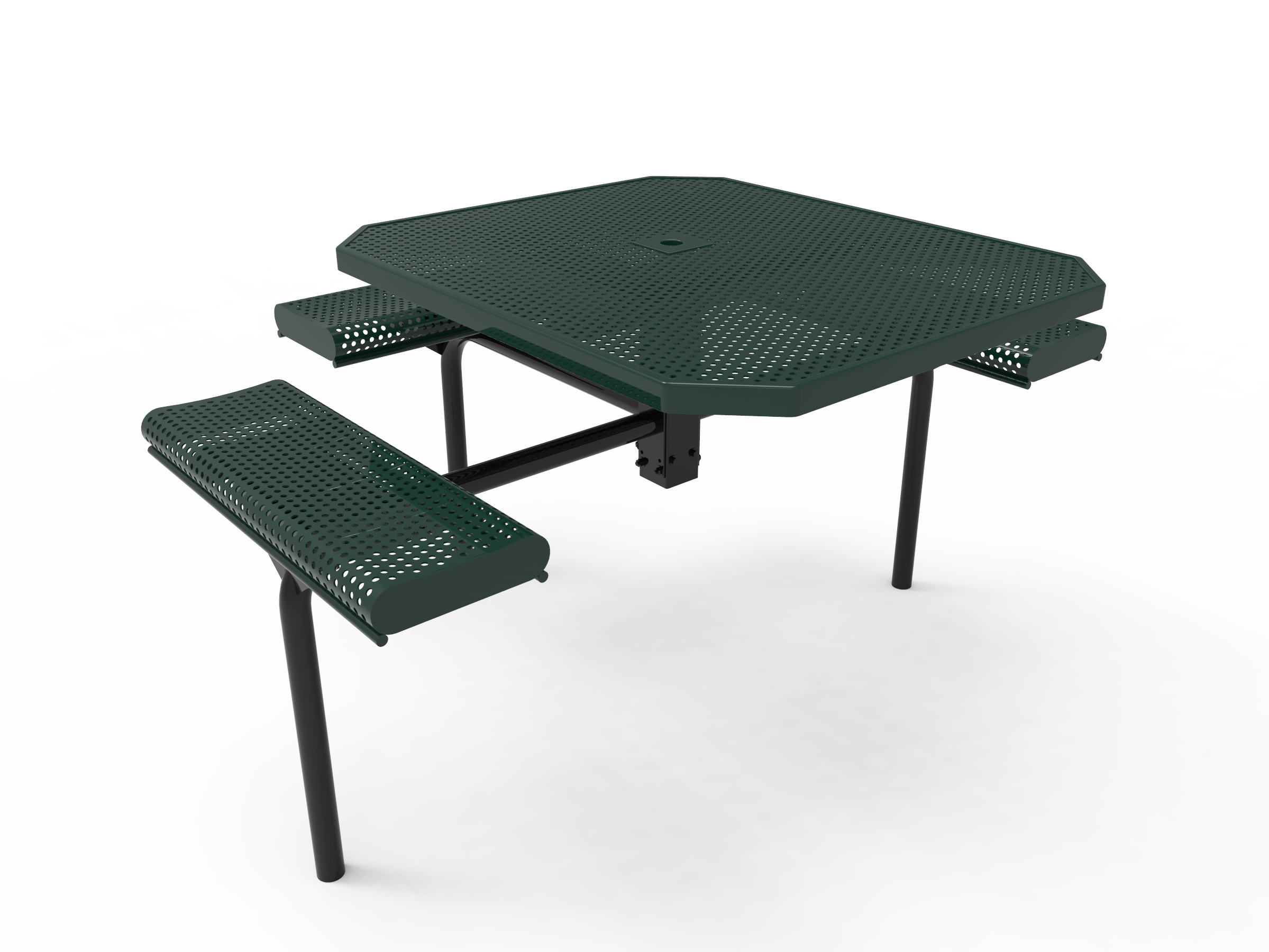 MyTCoat 46” Octagon Nexus Pedestal Table with Rolled Seats - Punched Steel - Inground Mount