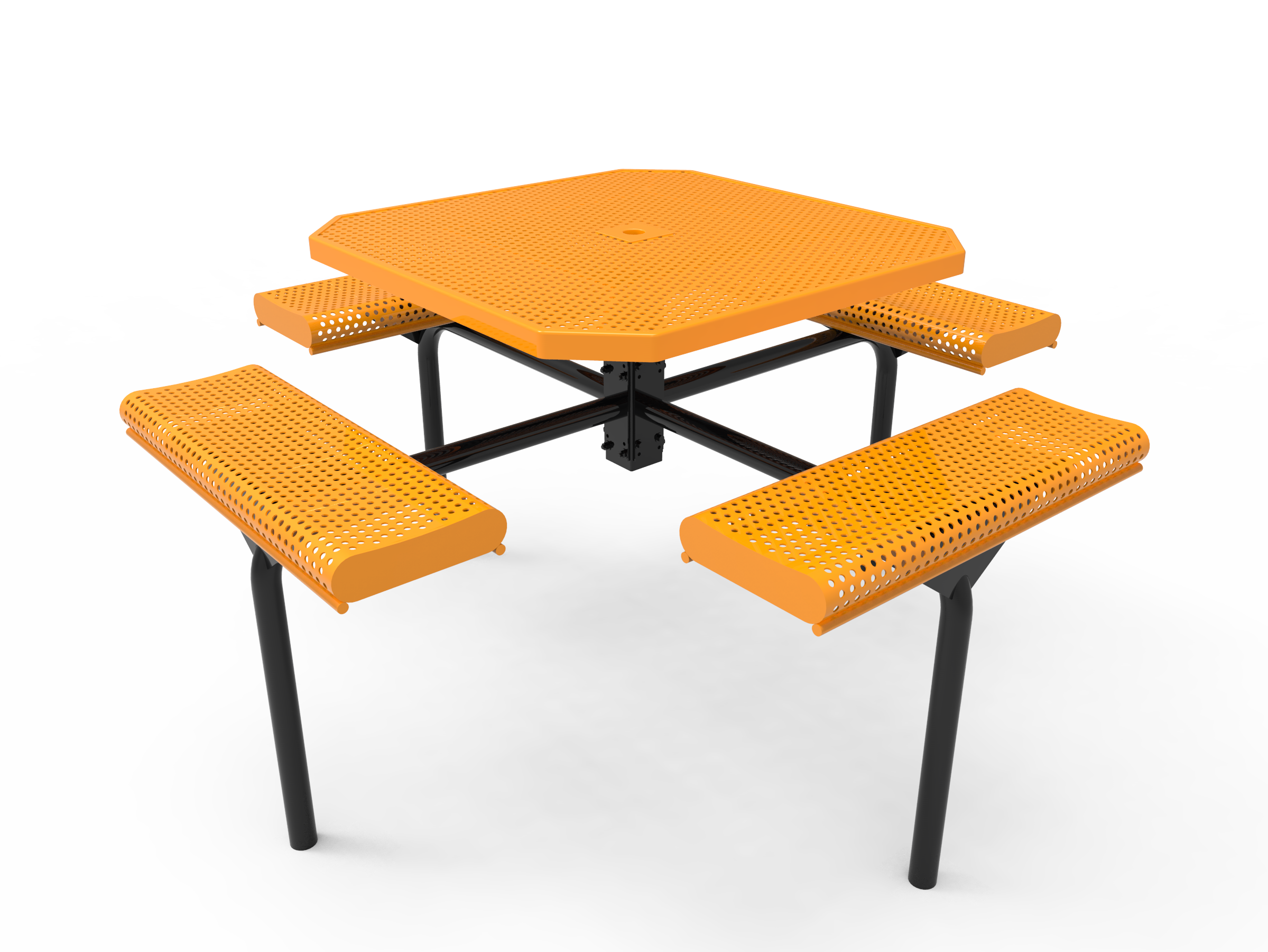 MyTCoat 46” Octagon Nexus Pedestal Table with Rolled Seats - Punched Steel - Inground Mount