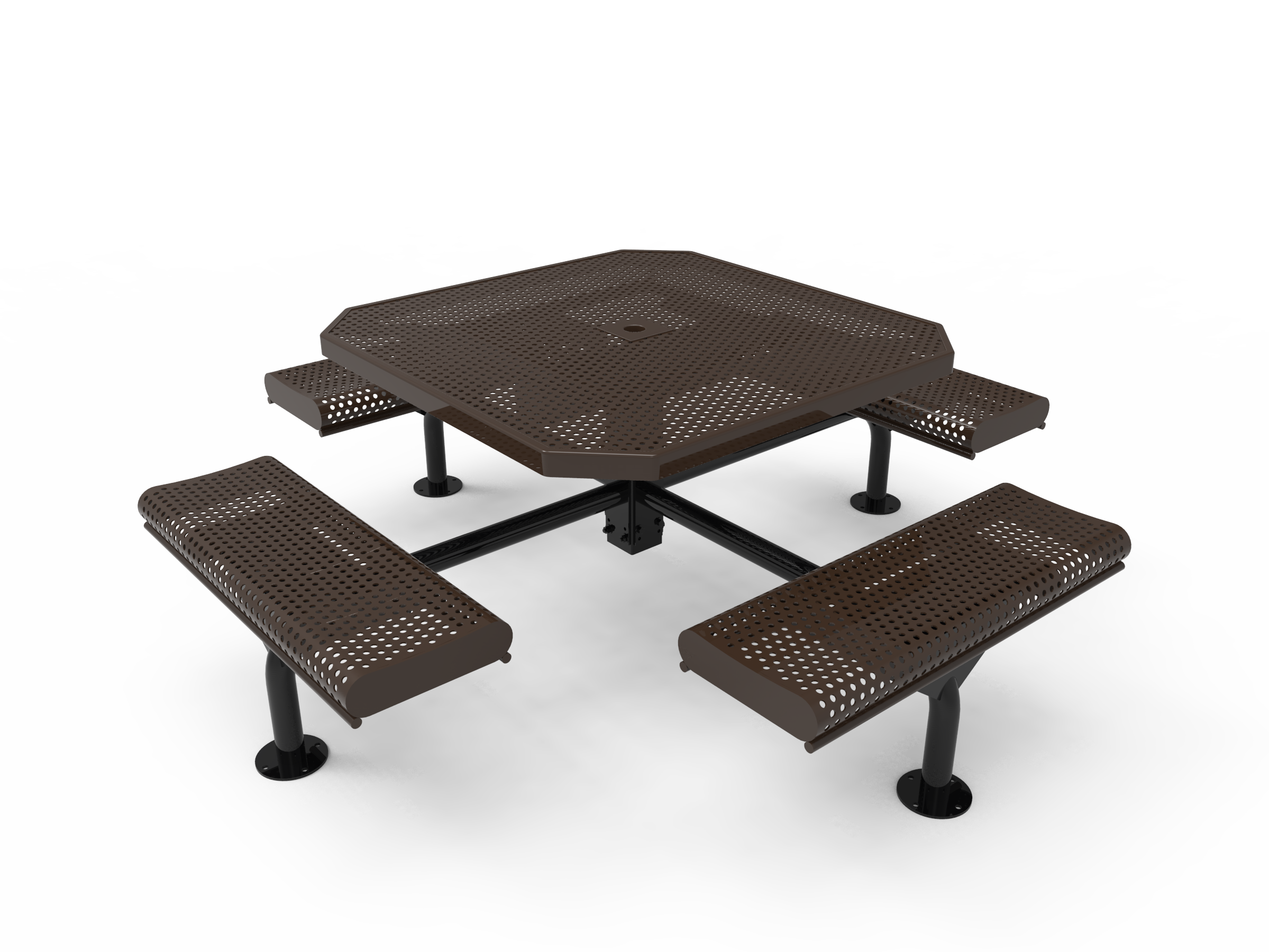 MyTCoat 46” Octagon Nexus Pedestal Table with Rolled Seats - Punched Steel - Surface Mount