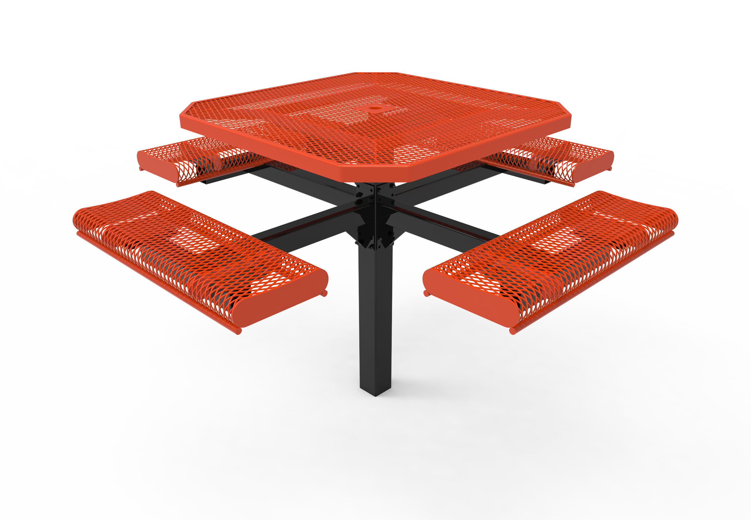 MyTCoat 46" Octagon Pedestal Table With Rolled Seats - Expanded Metal - Inground Mount