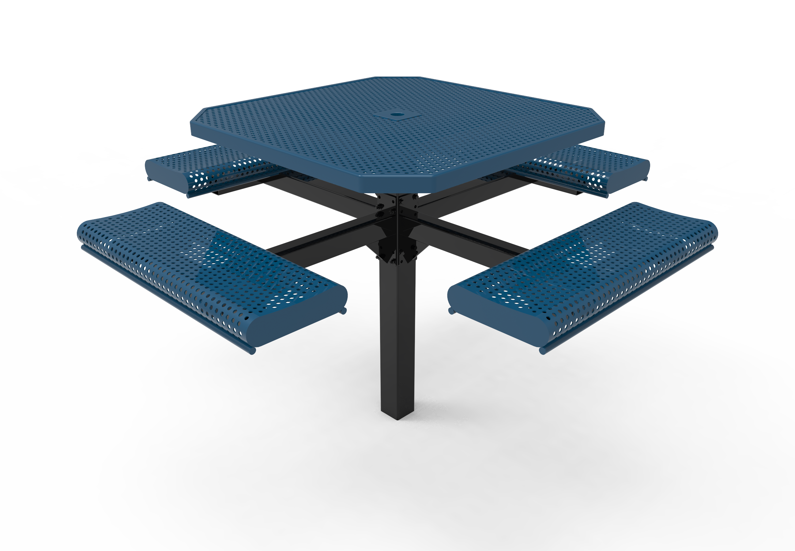 MyTCoat 46" Octagon Pedestal Table With Rolled Seats - Punched Steel - Inground Mount