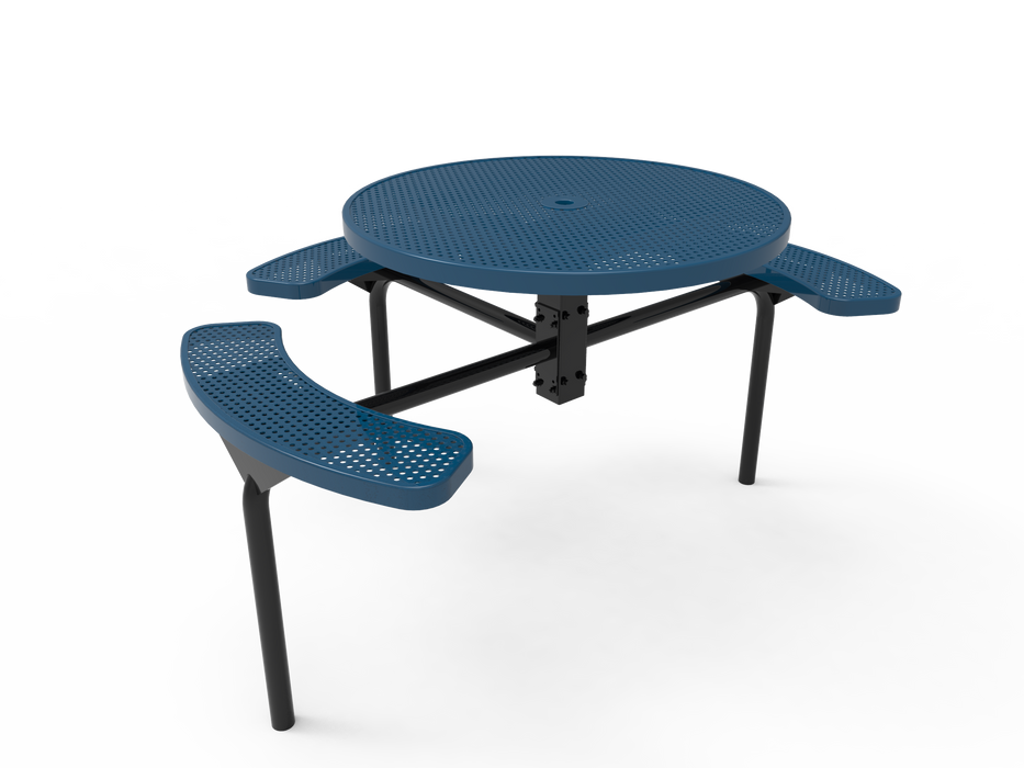 MyTCoat 46” Round Nexus Pedestal Table - Punched Steel - Inground Mount