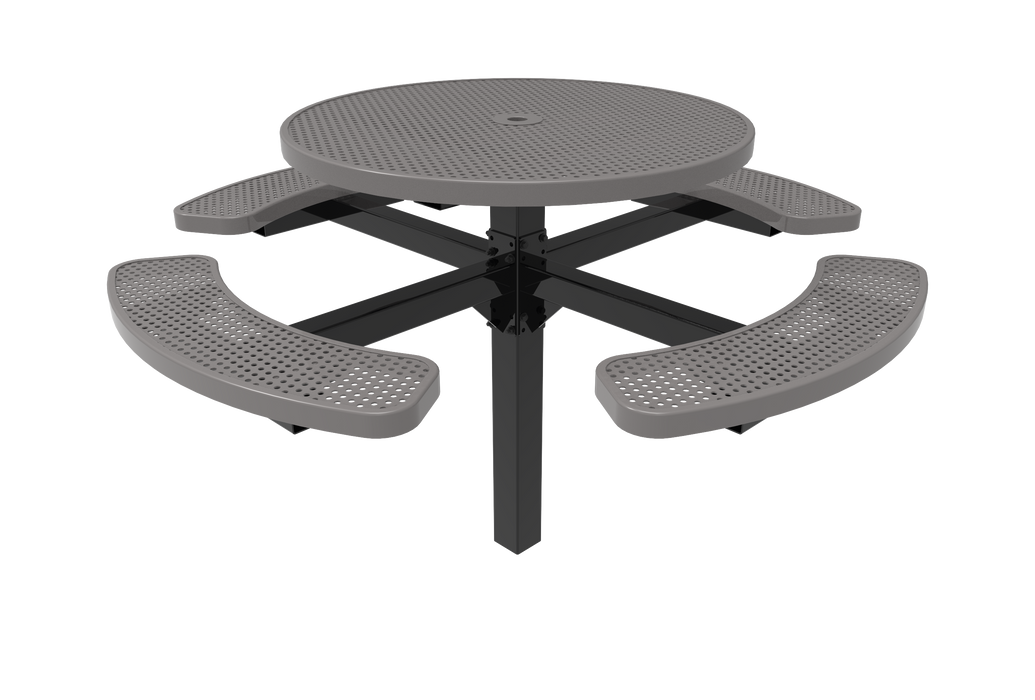 MyTCoat 46" Round Pedestal Table - Punched Steel - Inground Mount