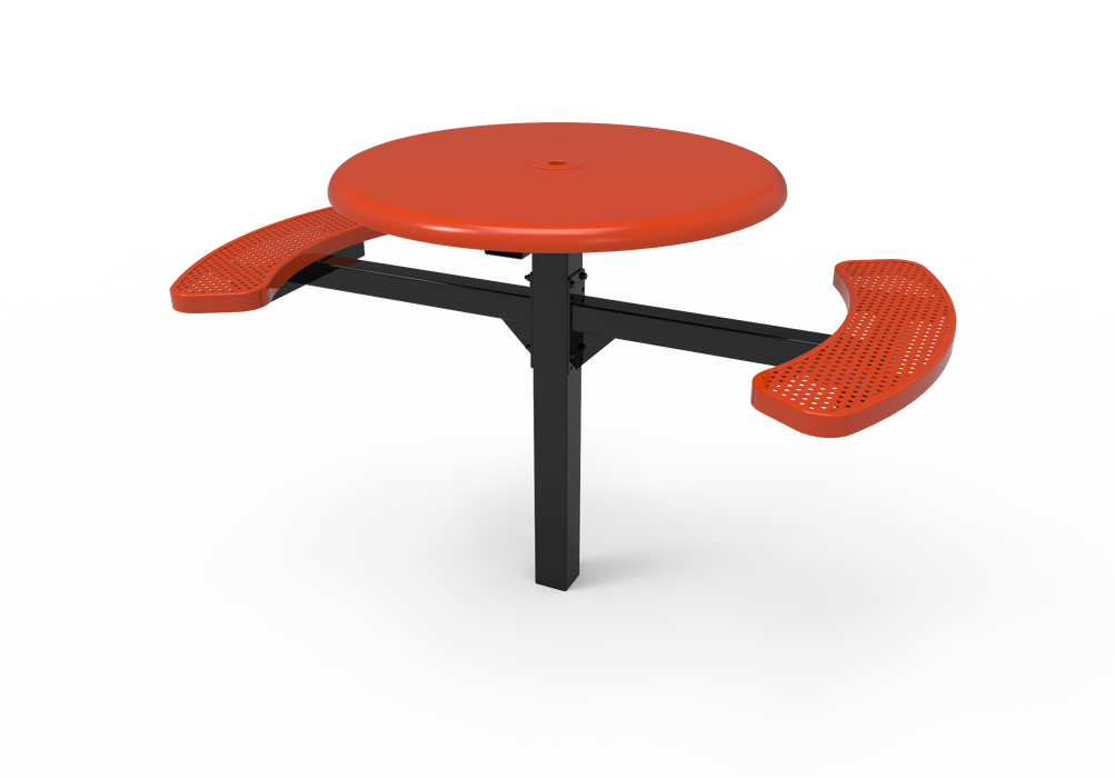 MyTCoat 46” Round Pedestal Table - Solid Top - Punched Steel - Inground Mount