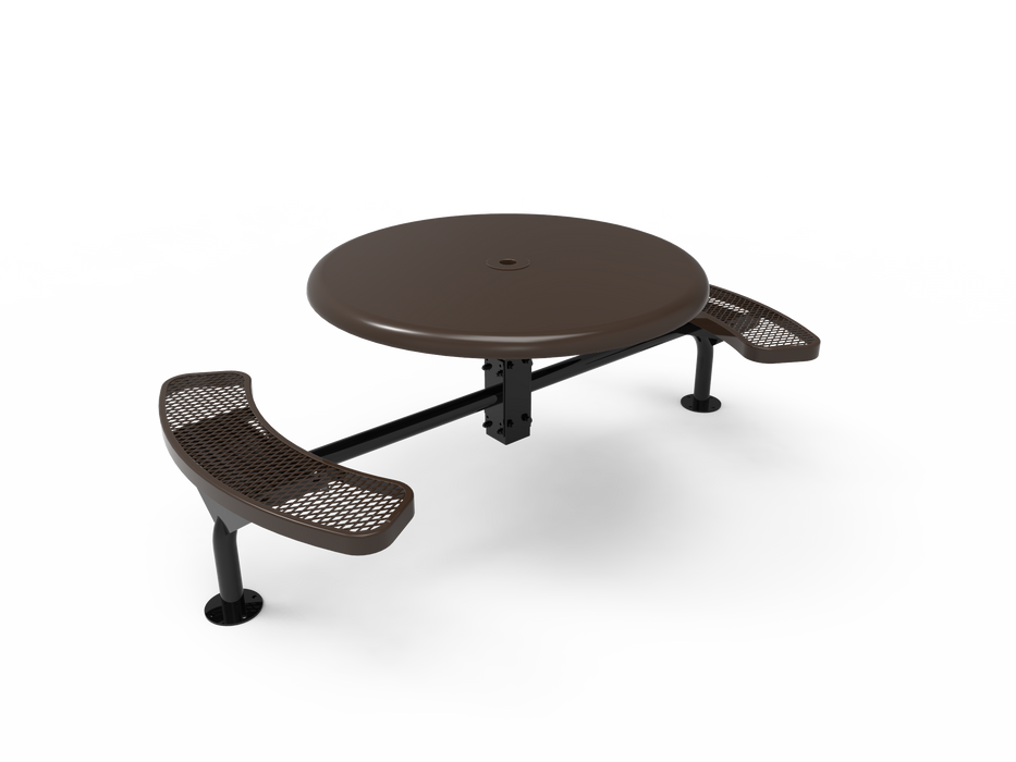 MyTCoat 46” Round Nexus Pedestal Table - Solid Top - Expanded Metal - Surface Mount