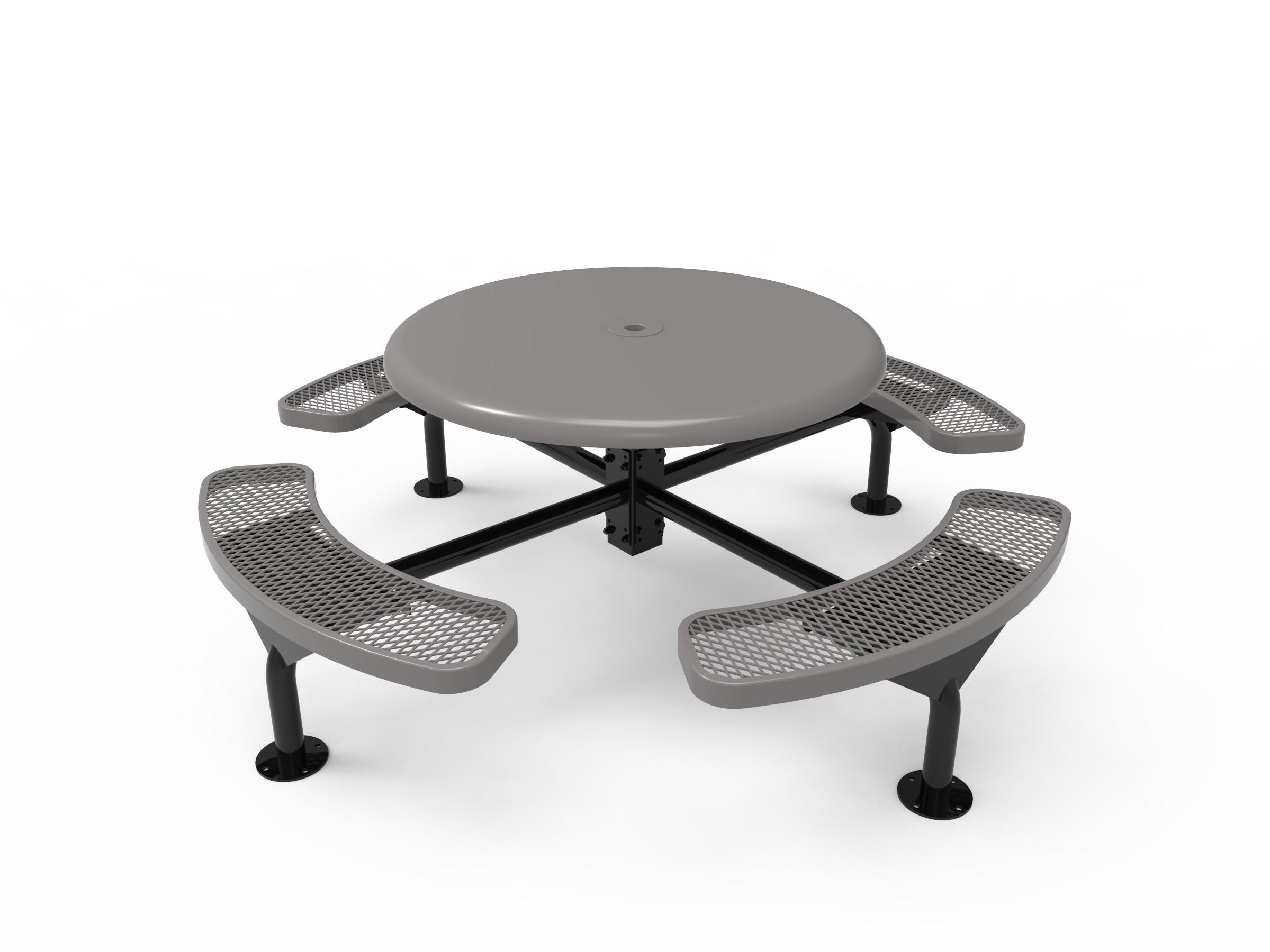 MyTCoat 46” Round Nexus Pedestal Table - Solid Top - Expanded Metal - Surface Mount