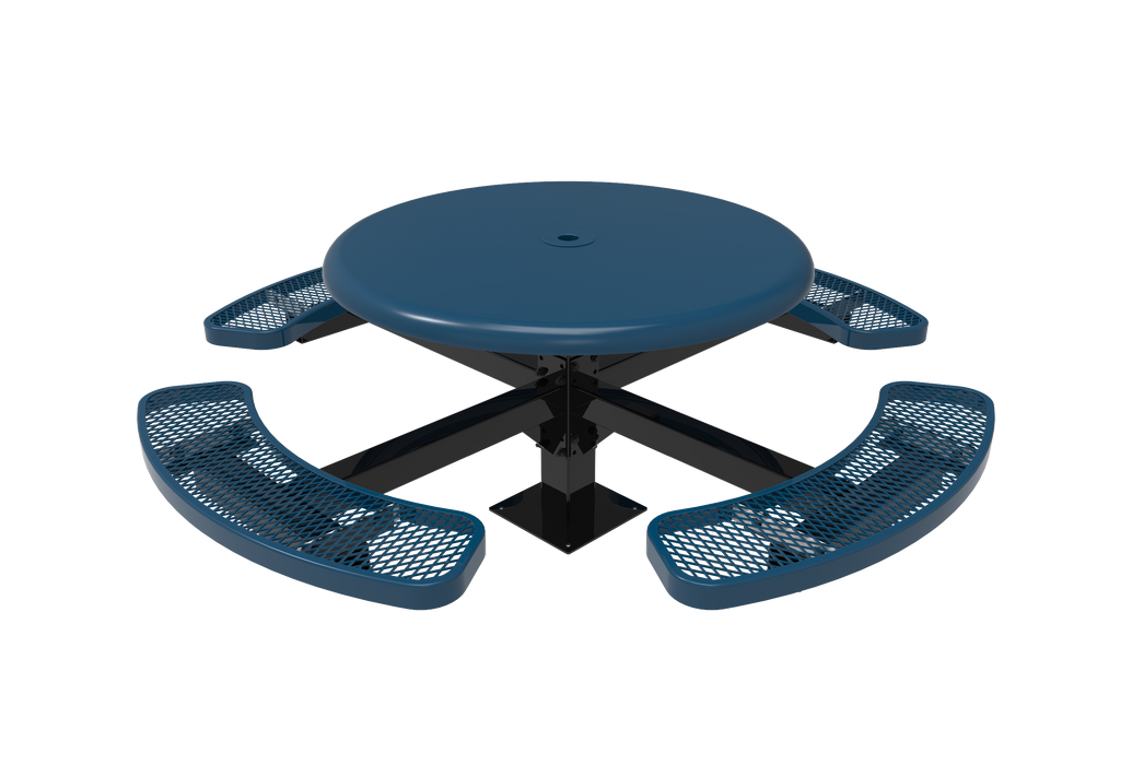 MyTCoat 46” Round Pedestal Table - Solid Top - Expanded Metal - Surface Mount