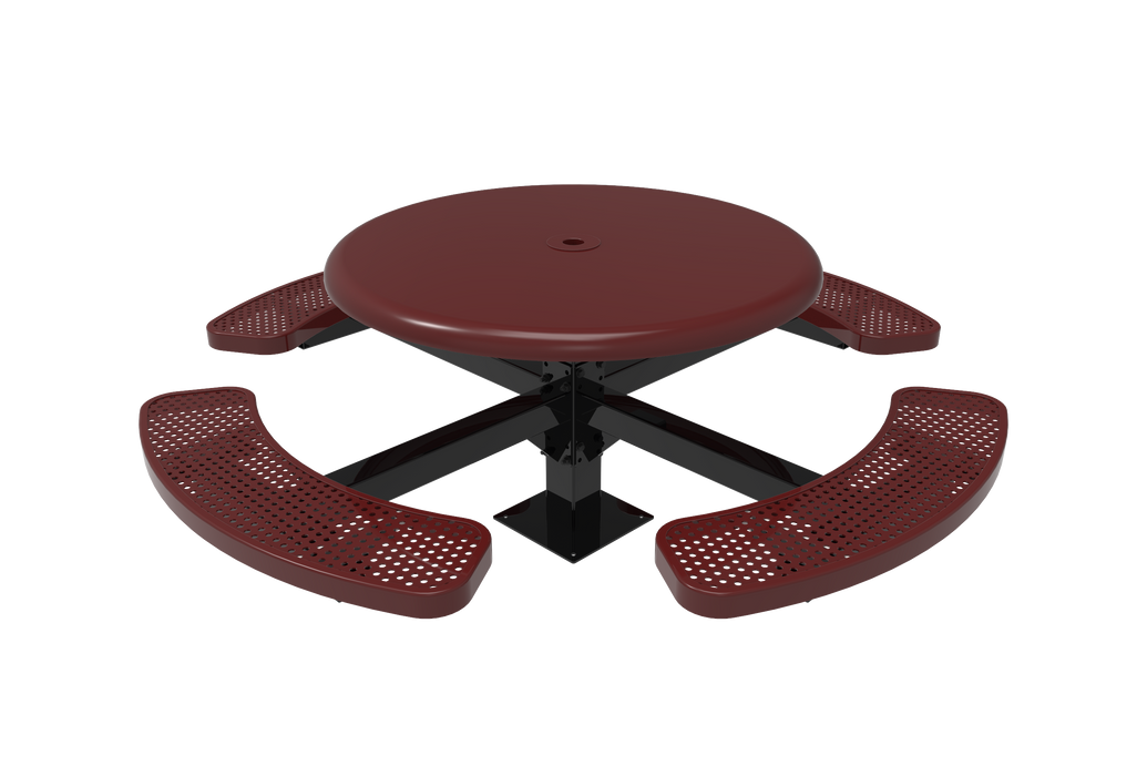 MyTCoat 46” Round Pedestal Table - Solid Top - Punched Steel - Surface Mount