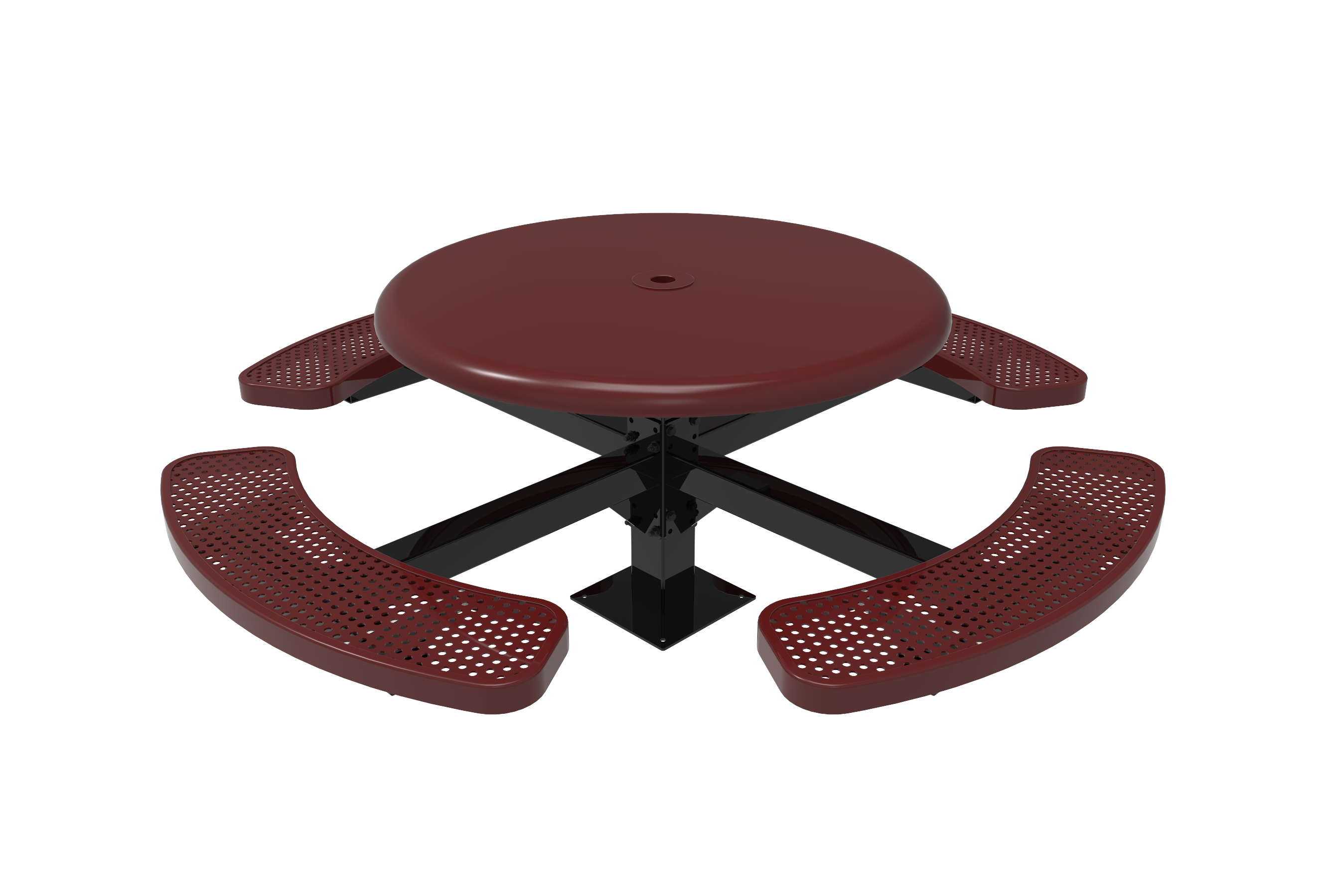 MyTCoat 46” Round Pedestal Table - Solid Top - Punched Steel - Surface Mount