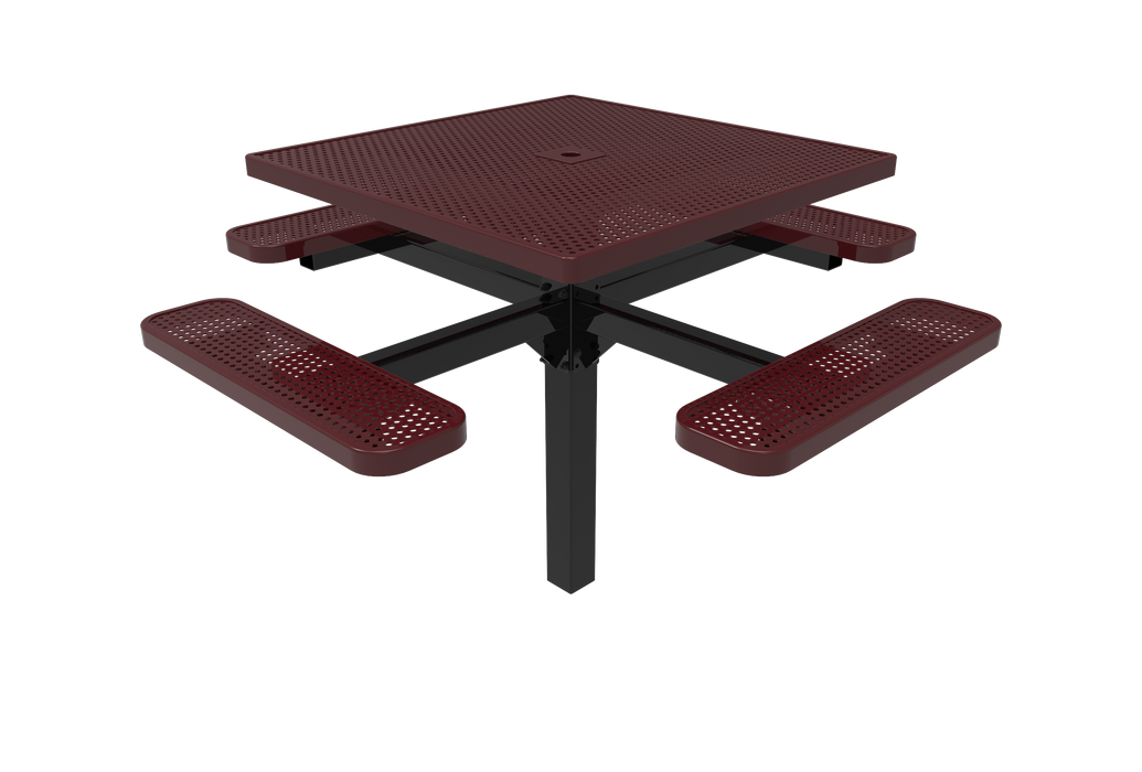 MyTCoat 46" Square Pedestal Table - Punched Steel - Inground Mount