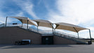Large beige USA Shade Hip over steps with a clear blue sky.