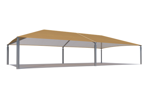 USA Shade Super Span 6-Post Hip with beige roof and metal frame on a white background