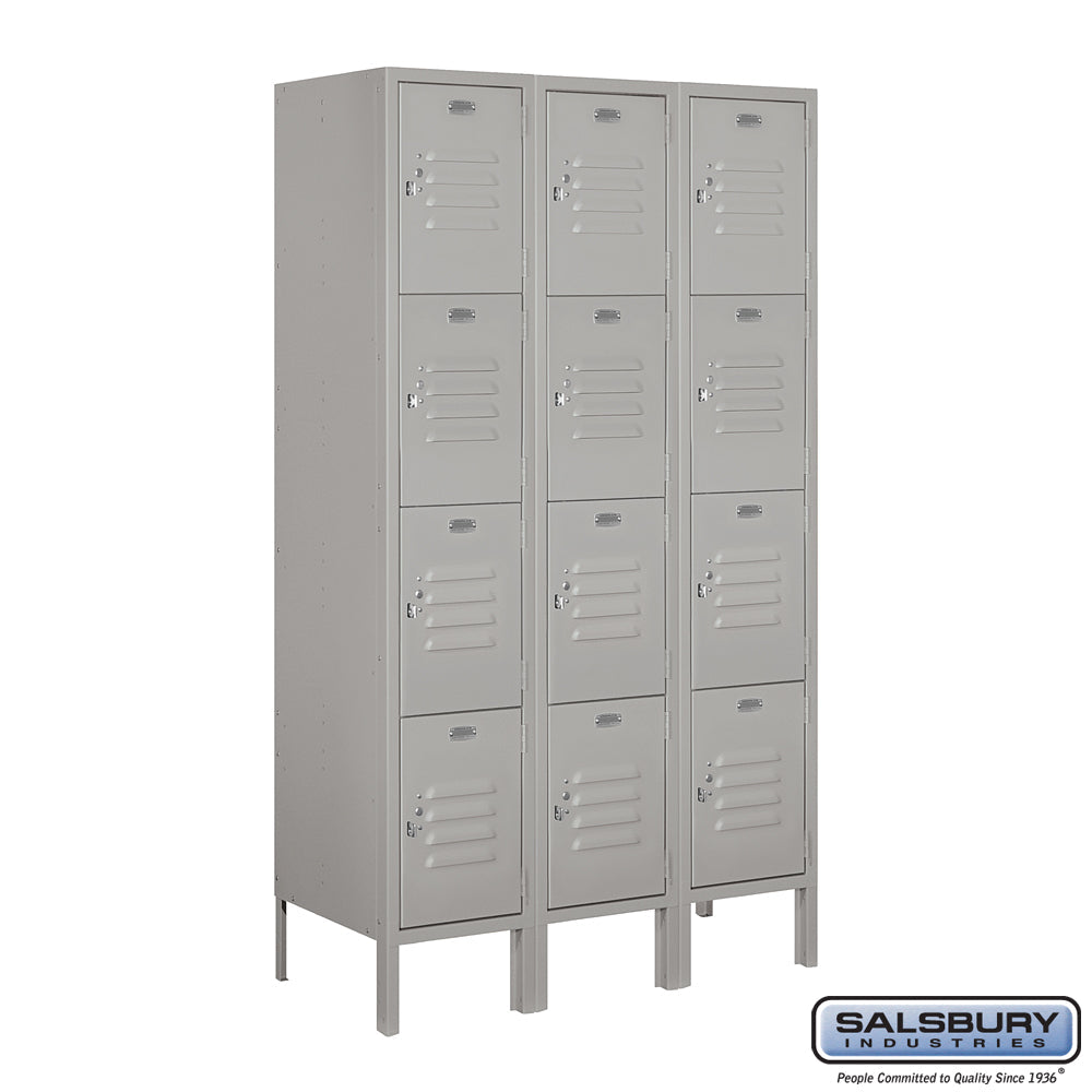 12" Wide Four Tier Standard Metal Locker - 3 Wide - 5 Feet High - 15 Inches Deep