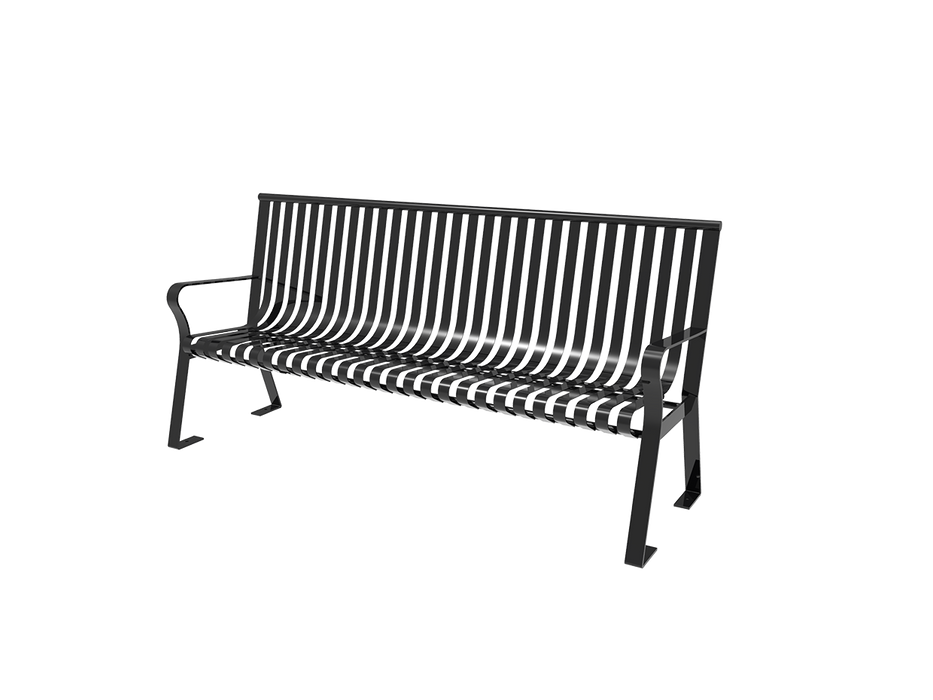4' - 6' Downtown Bench with Straight Back - Strap Metal - Portable or Surface Mount