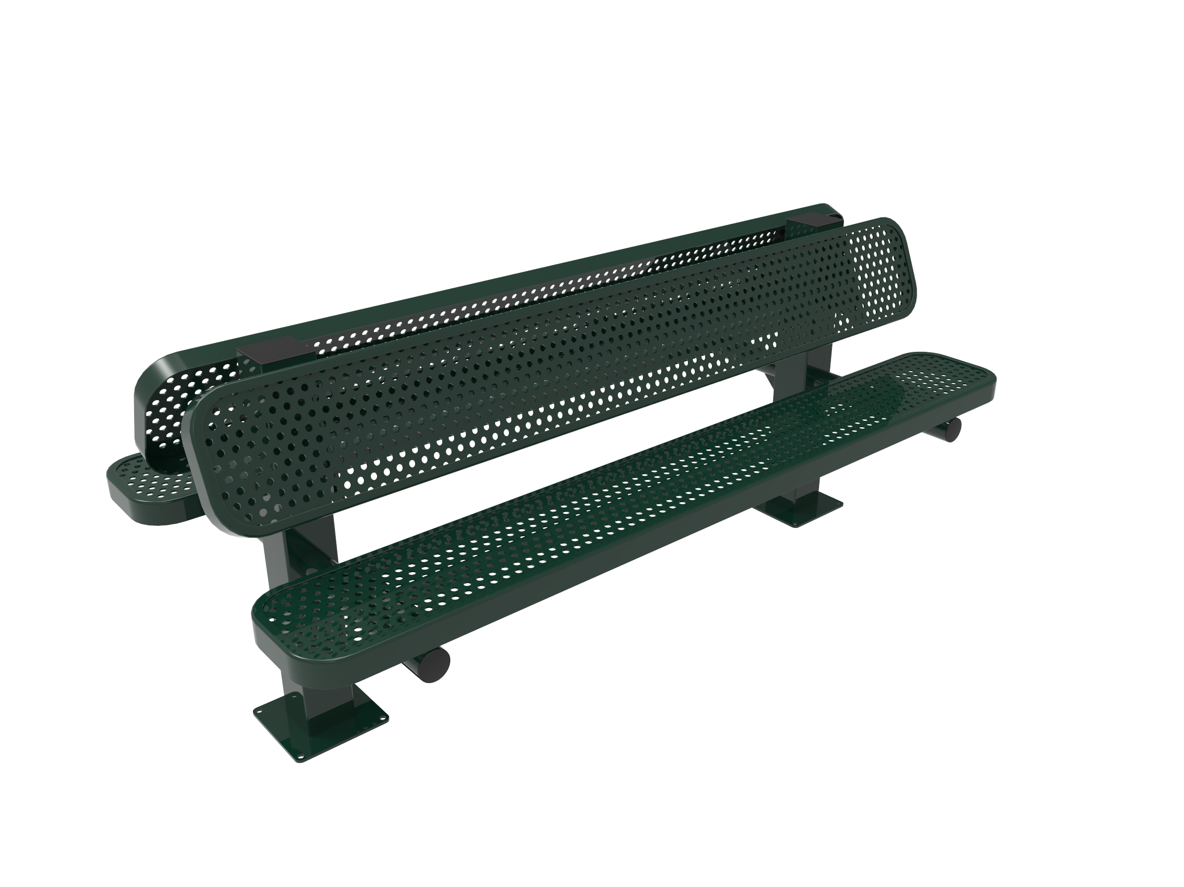 MyTCoat 6' - 8' Double Pedestal Bench with Back - Punched Steel - Surface Mount