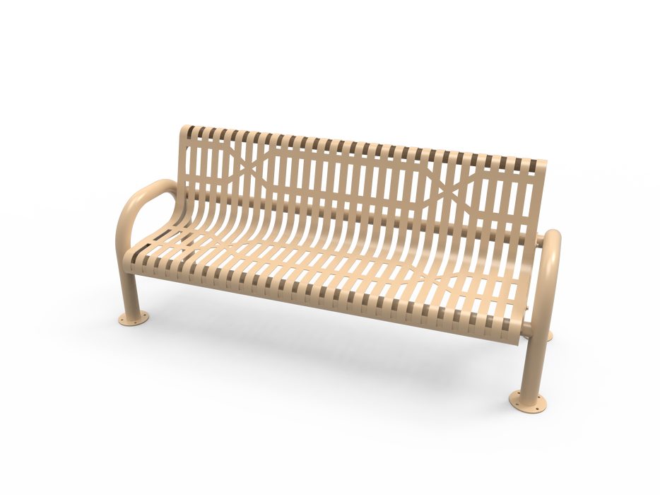 4’ - 6' MOD Bench with Back - Slatted Steel - Surface Mount