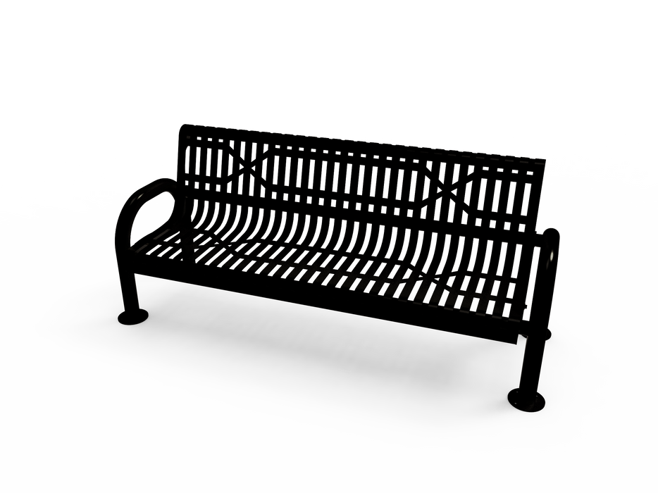 4’ - 6' MOD Bench with Back - Slatted Steel - Surface Mount