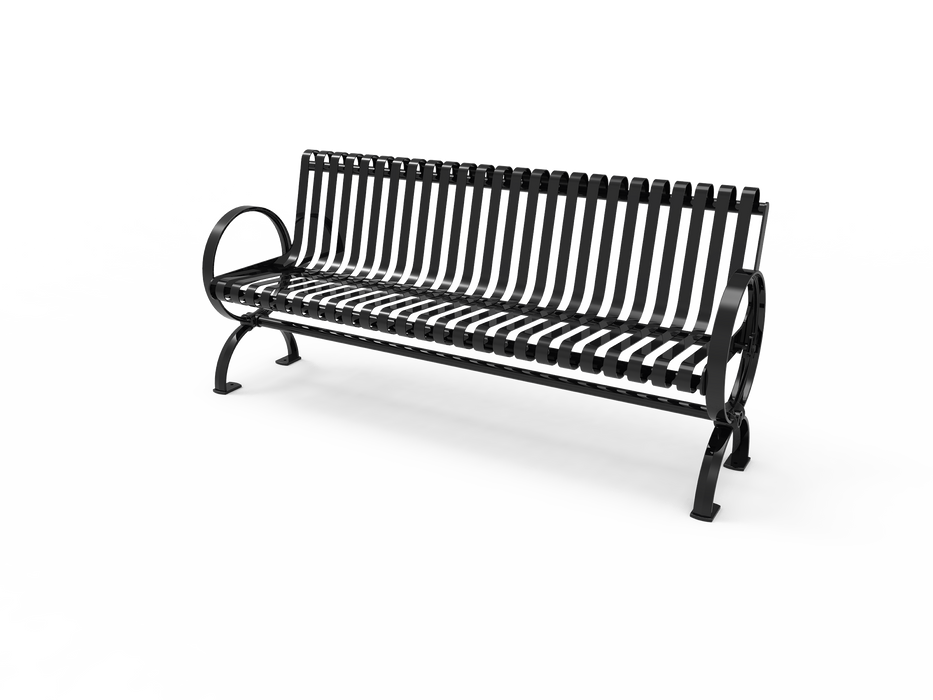 4' - 6' Village Bench with Rolled Back - Strap Metal - Portable or Surface Mount