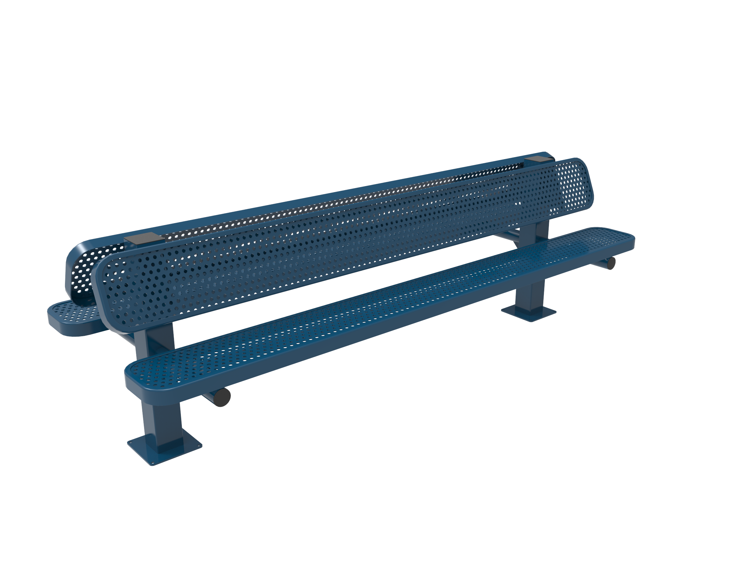 MyTCoat 6' - 8' Double Pedestal Bench with Back - Punched Steel - Surface Mount