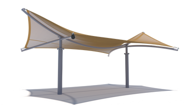 3D model of a USA Shade Aquarius Shade with brown fabric covering on a white background