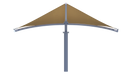 Brown curved USA Shade Aquarius Shade Side View with a gray stand on a white background
