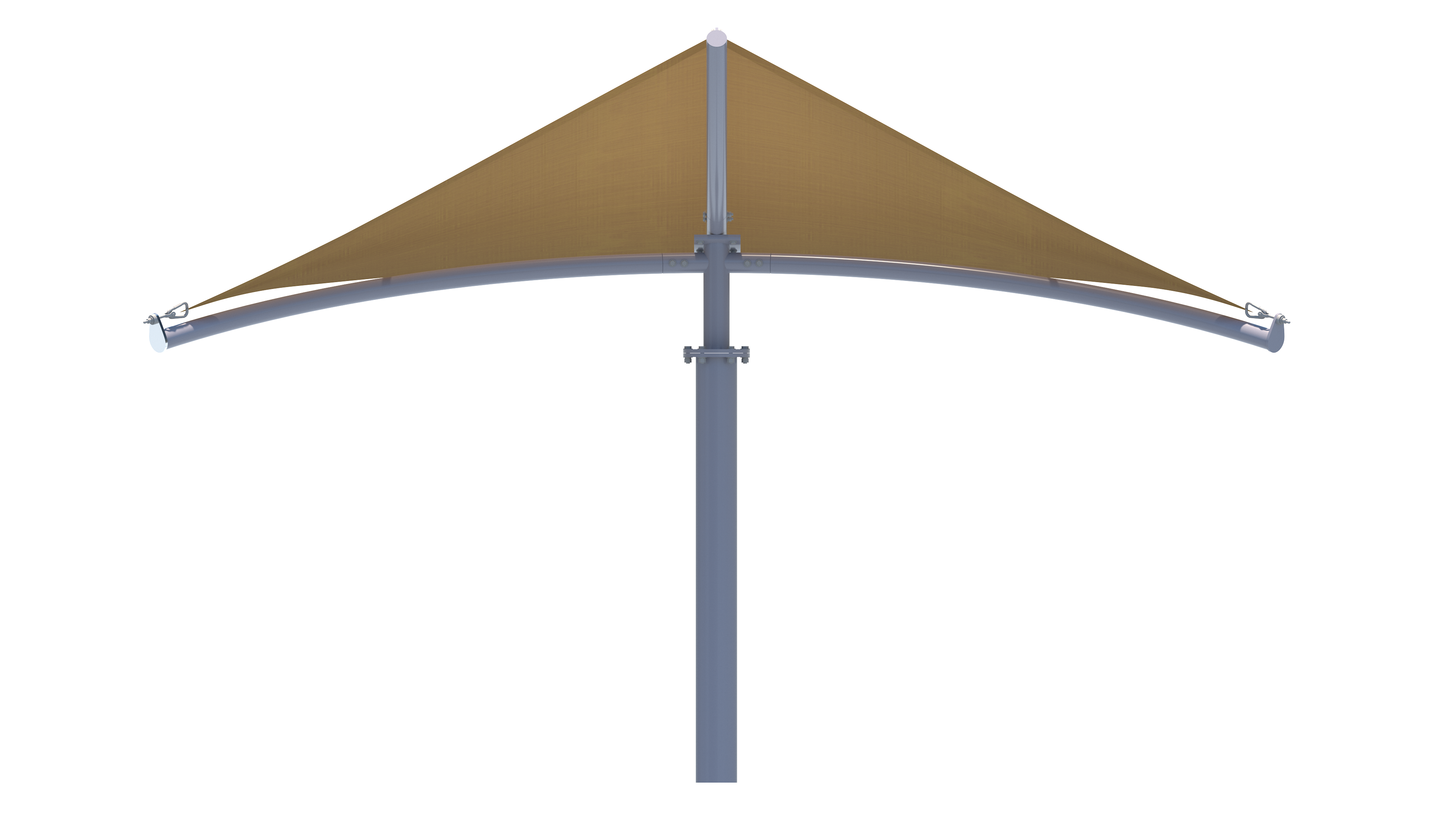 Brown curved USA Shade Aquarius Shade Side View with a gray stand on a white background