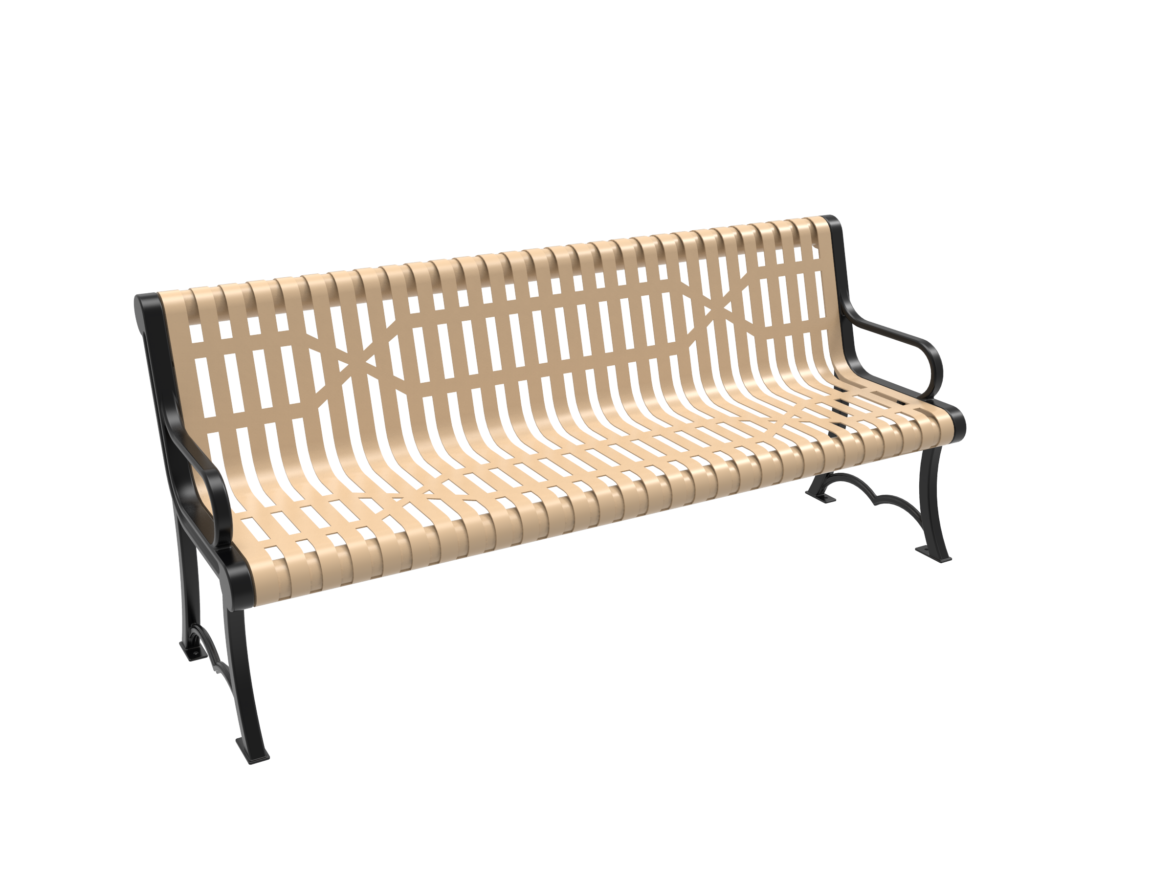 MyTCoat 4' - 6' Austin Bench with Arm - Slatted Steel - Cast Iron Frame - Portable/Surface Mount