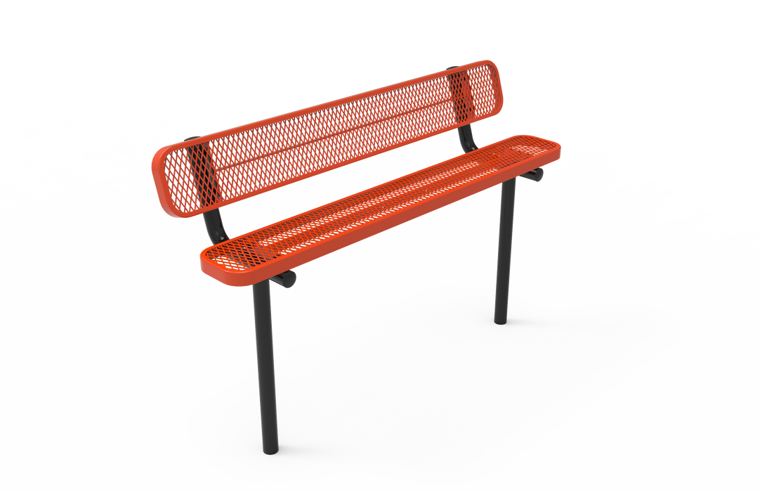 4' - 8'  Standard Bench with Back - Expanded Metal - Inground Mount