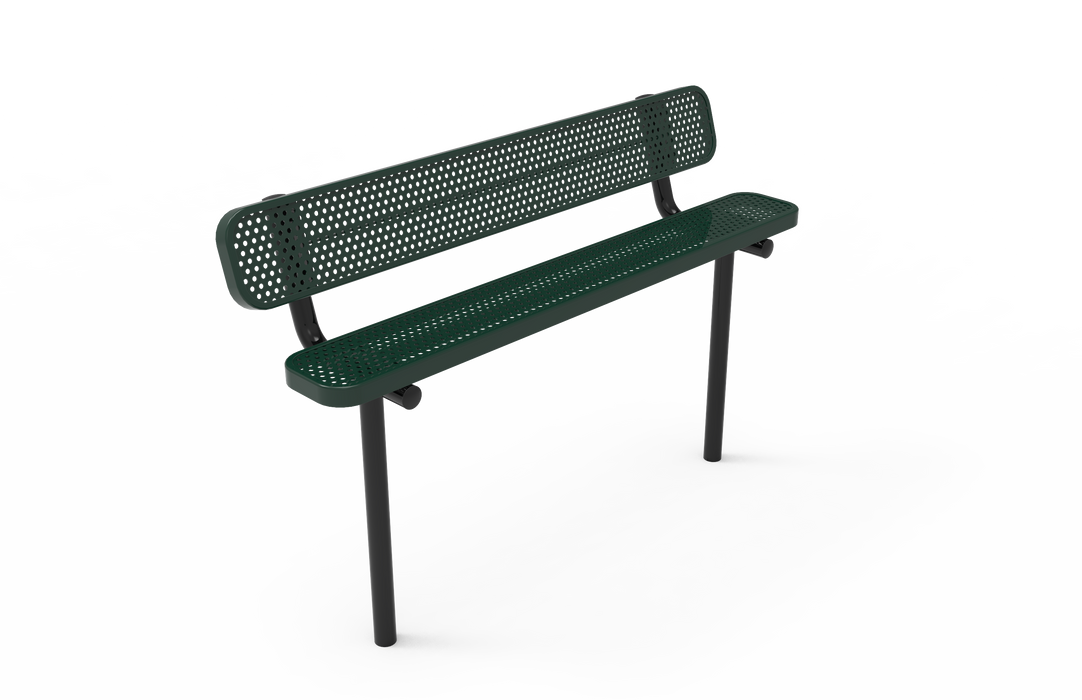 4' - 8' Standard  Bench with Back - Punched Steel - Inground Mount