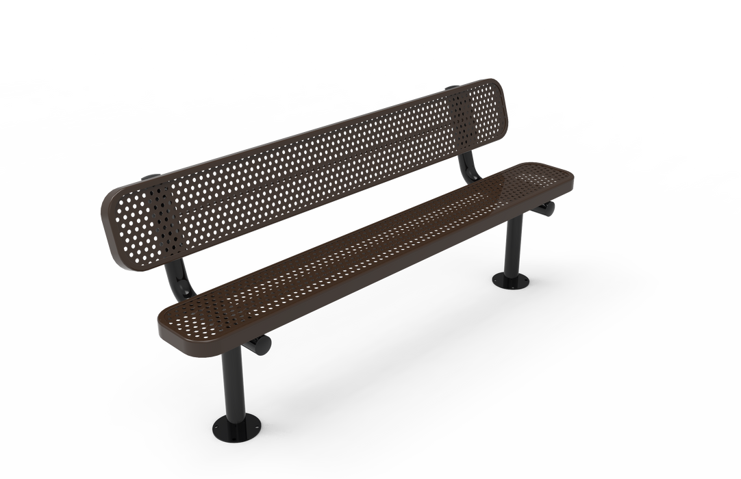 4' - 8' Standard  Bench with Back - Punched Steel - Surface Mount