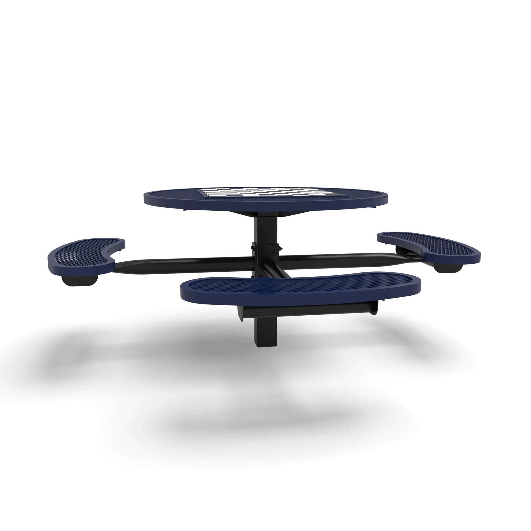 Black & Blue Wabash Valley Signature Round Pedestal Picnic Table, Diamond, Chessboard - ADA Accessible - Inground, in plastisol-coated steel, model SP215D, park chess table