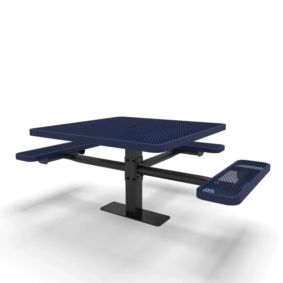 Black & Blue Wabash Valley Signature Square Pedestal Picnic Table, Diamond, Standard - ADA Accessible - Surface Mount - 46 Inch, in plastisol-coated steel, model SG234D, square outdoor dining table